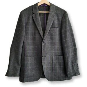 MANUEL RITZ Unlined Elbow Patch Blazer Jacket Grid Check Gray Men's Sz 40 R